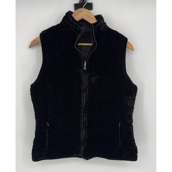 Ralph Lauren Womens Medium Velvet Vest Reversible Quilted Black Pockets Mockneck - Picture 1 of 10